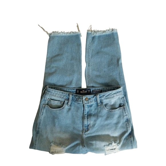 Hollister Ultra High-Rise Mom Jean Distressed Light Wash Raw Hem Sz 13R - Picture 4 of 11
